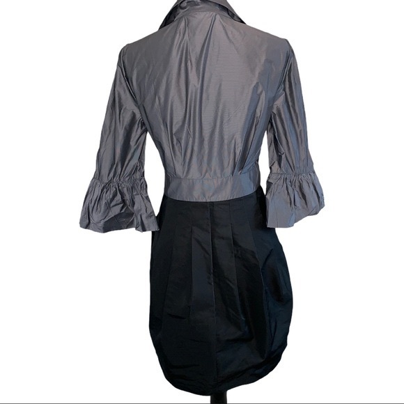 BCBG MAX AZRIA grey dress taffeta with bell sleeves - Picture 3 of 11